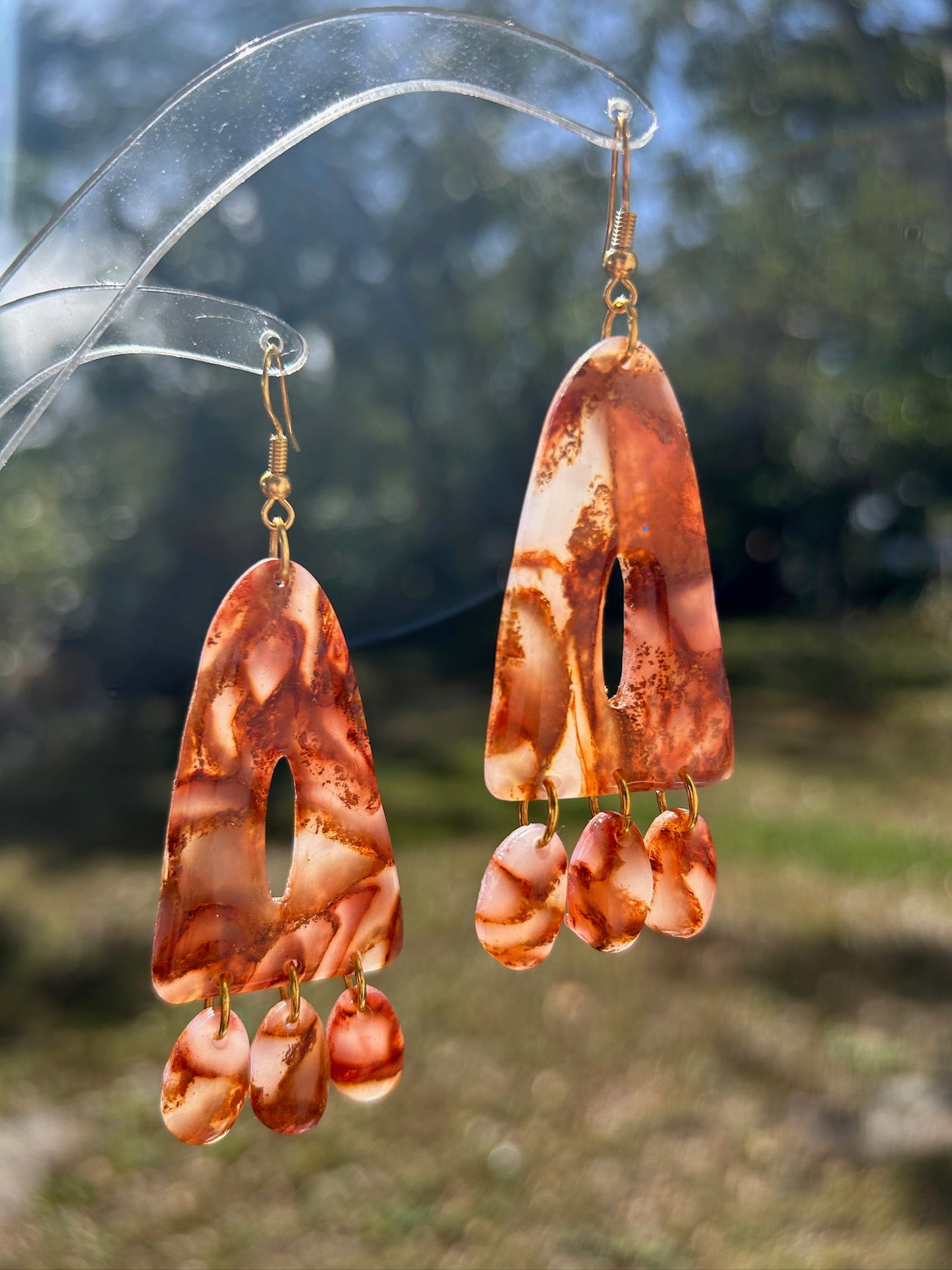 Jasper Orange Arch Dangles Earrings