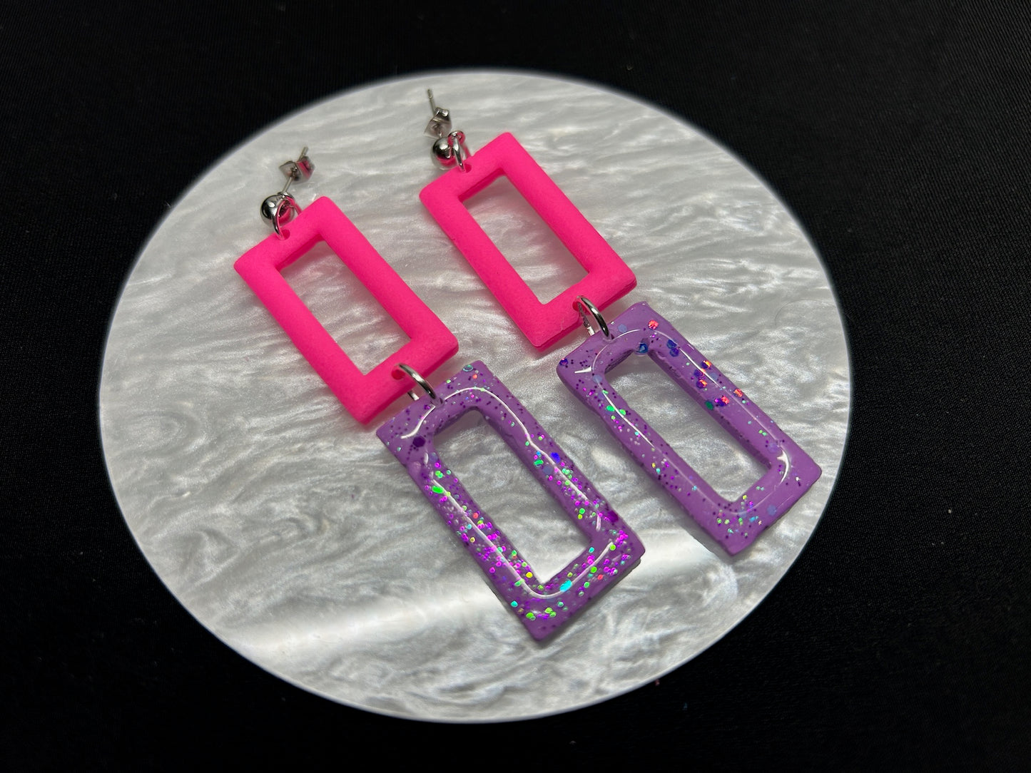 Neon Edge Rectangle Matte Dangles Earrings