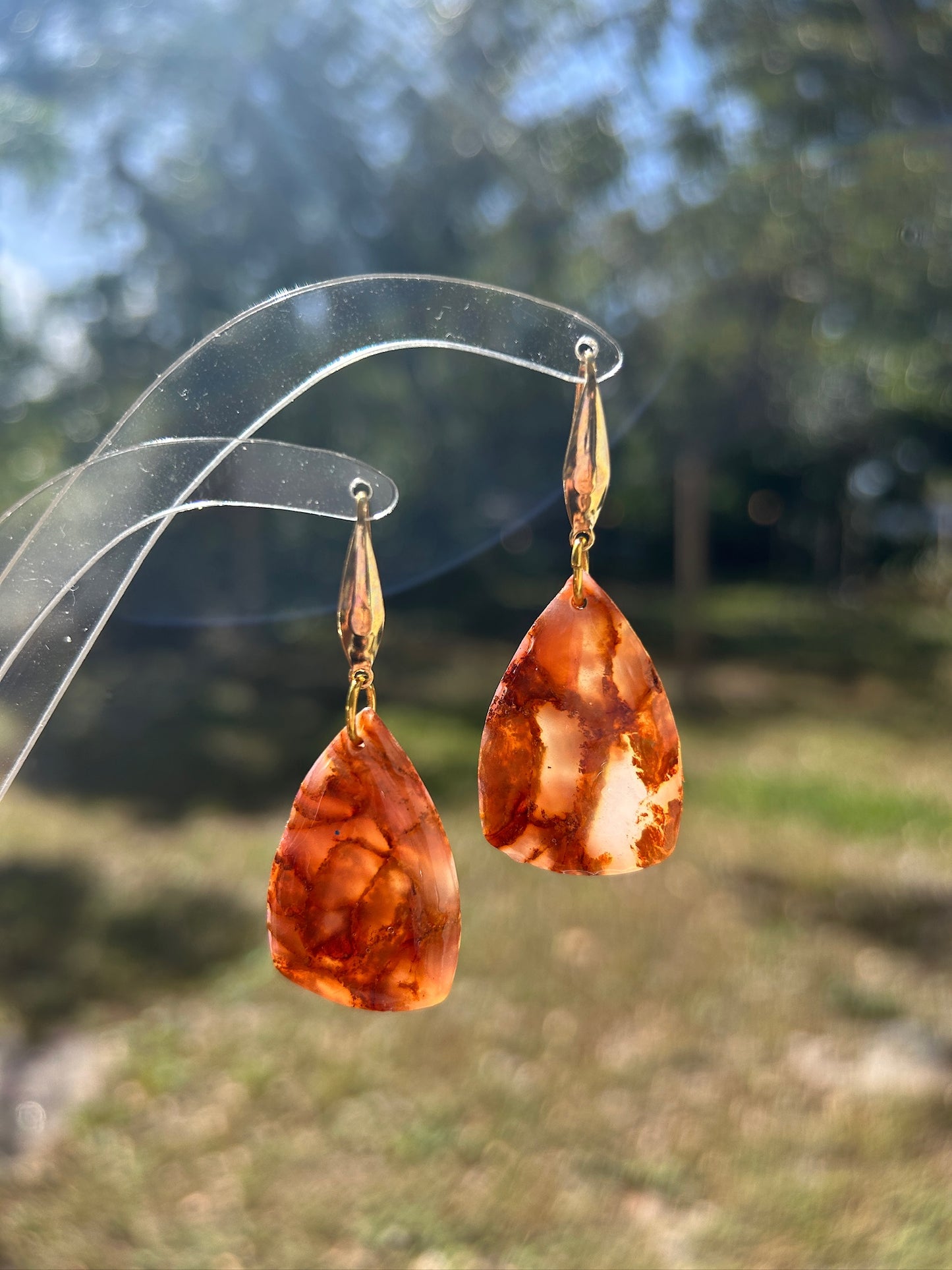 Jasper Orange Basic Dangles Earrings