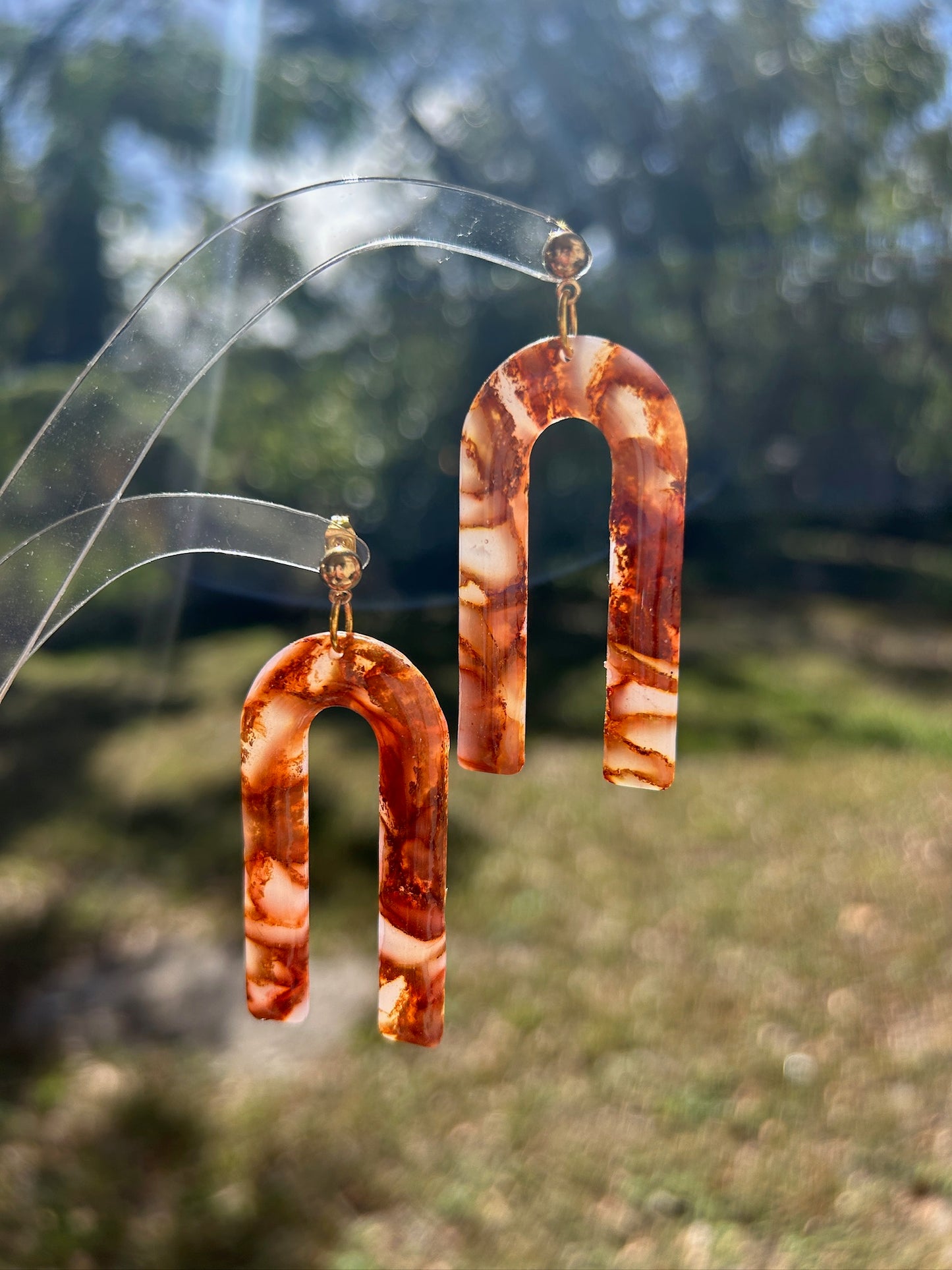 Jasper Orange Arch Dangles Earrings