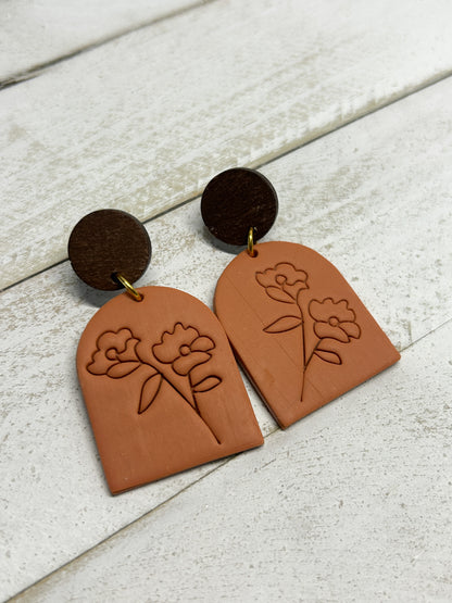 Earthy Floral Stamp Dangles Earrings