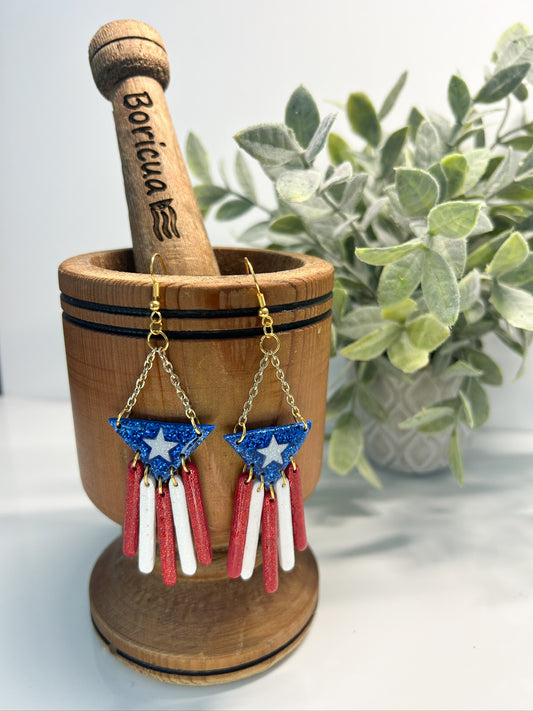 Taino Pride Puerto Rico flag Dangles Earrings