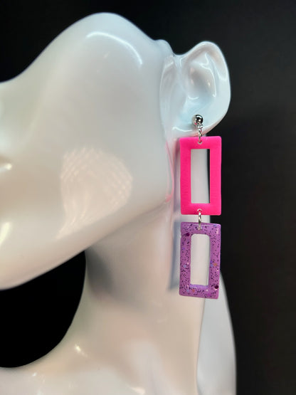 Neon Edge Rectangle Matte Dangles Earrings