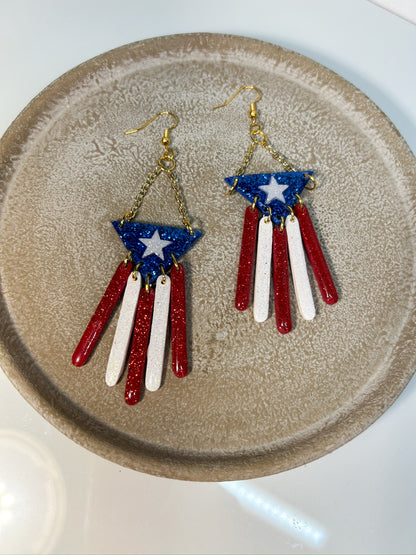 Taino Pride Puerto Rico flag Dangles Earrings