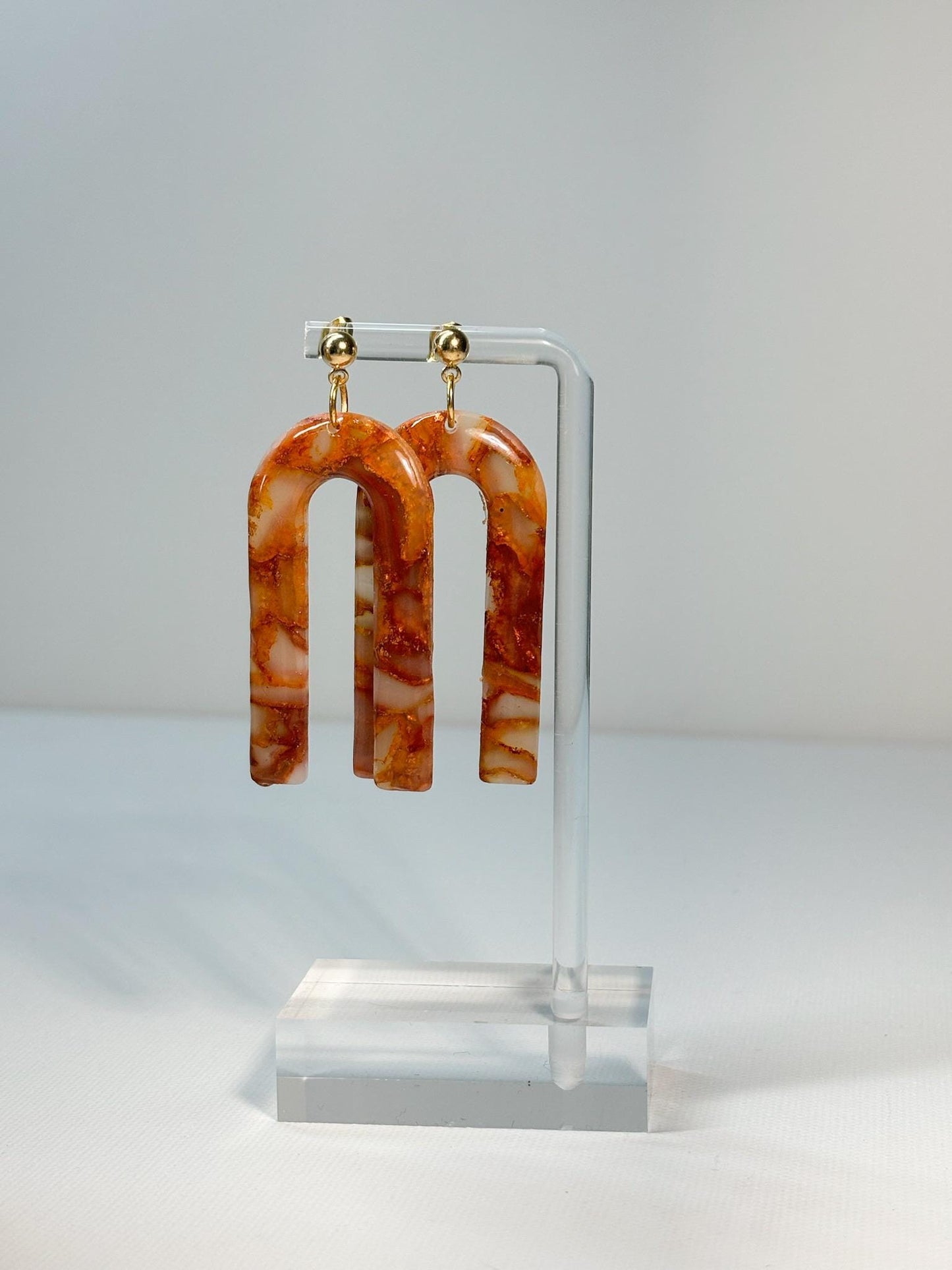 Jasper Orange Arch Dangles Earrings