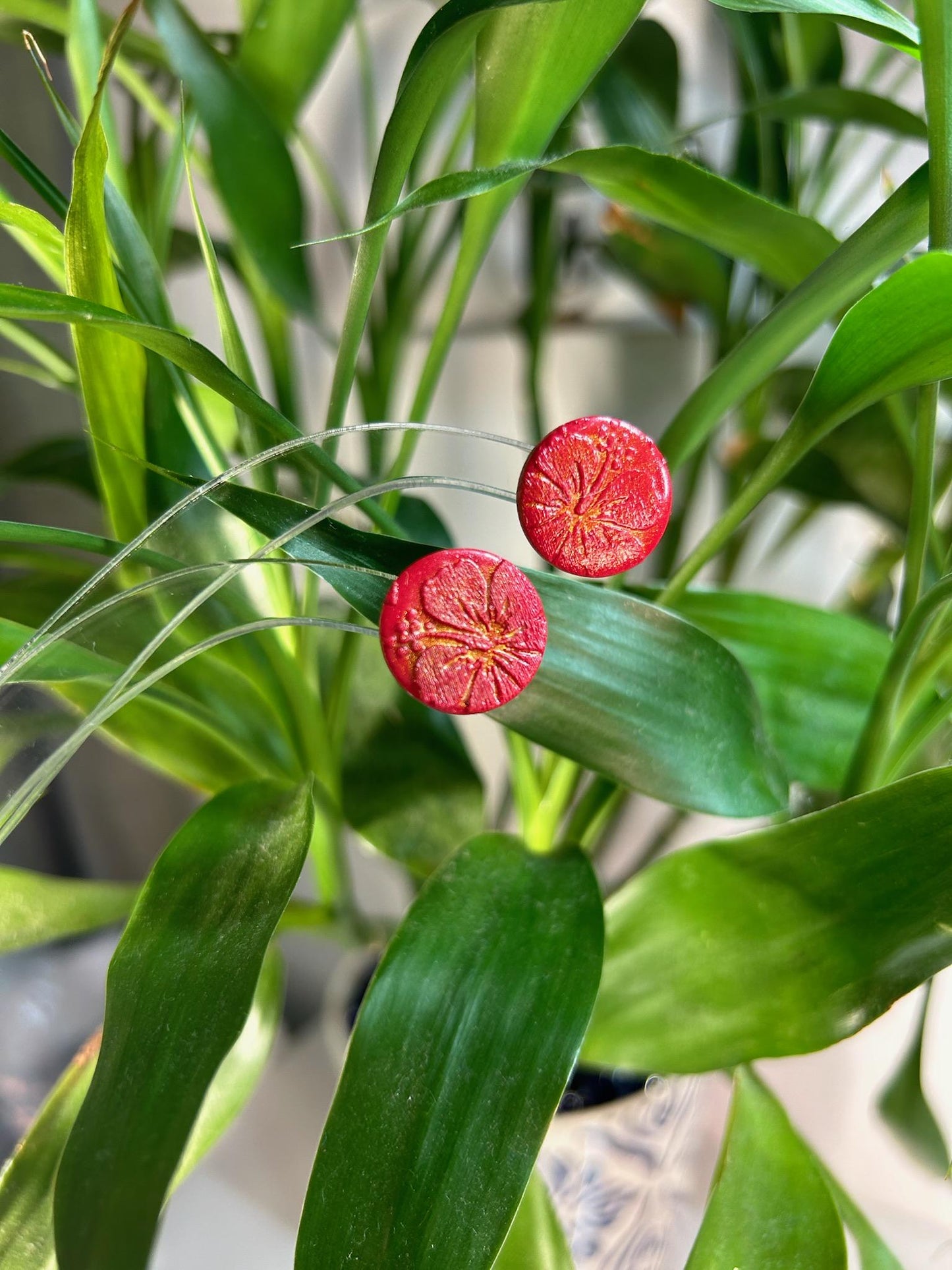 Hibiscus Bloom Red Studs Earrings