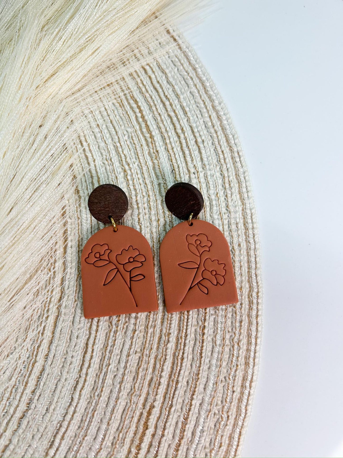 Earthy Floral Stamp Dangles Earrings